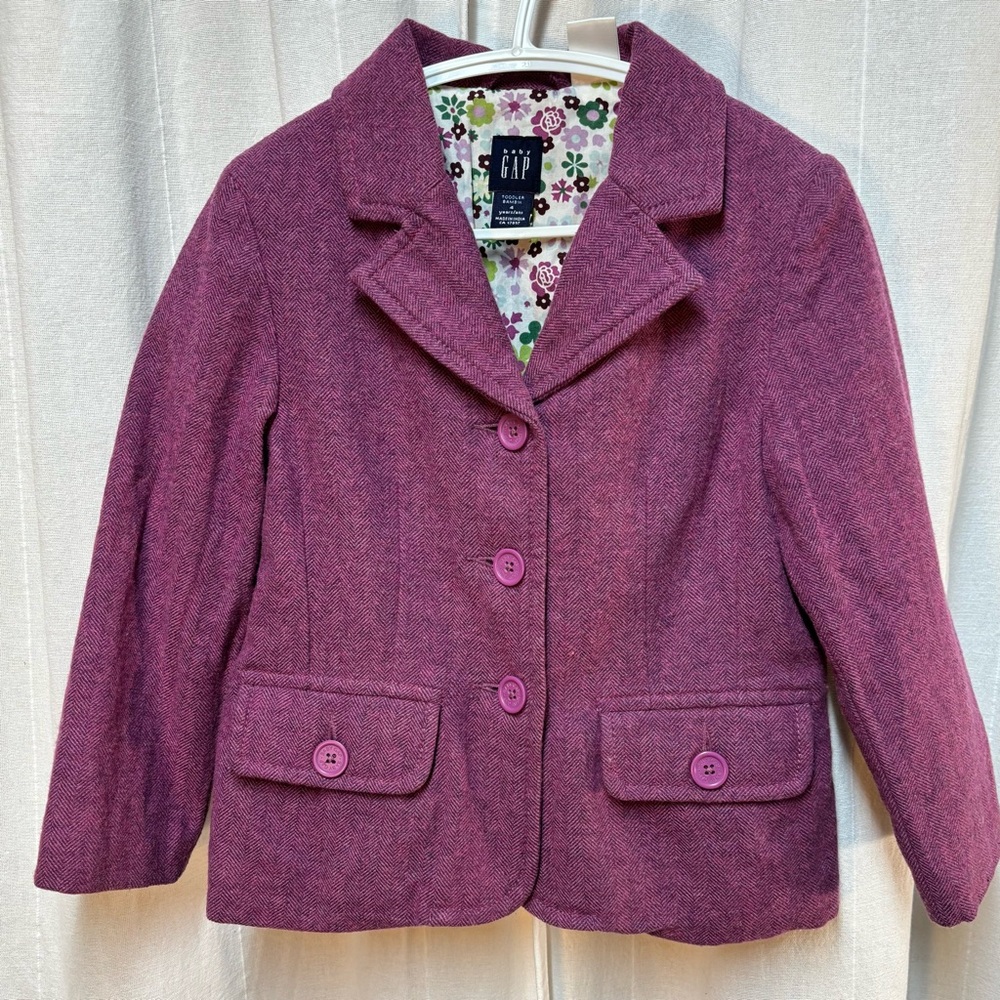 Gap Baby Girls Purple Wool Blend Tweed Blazer Jacket size 4